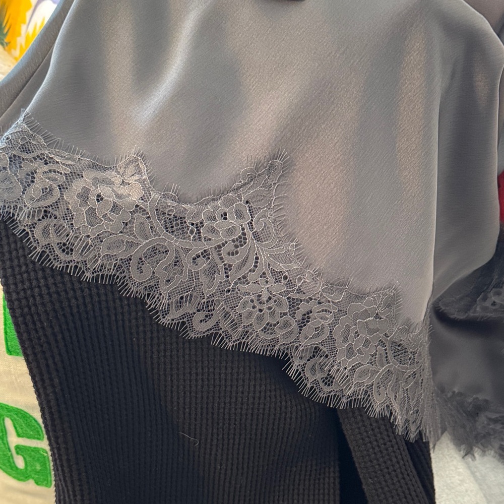 Zara Elegant Dark Gray Lace Trim Asymmetrical Skirt with Side Zip - Size L NWT - Picture 11 of 17